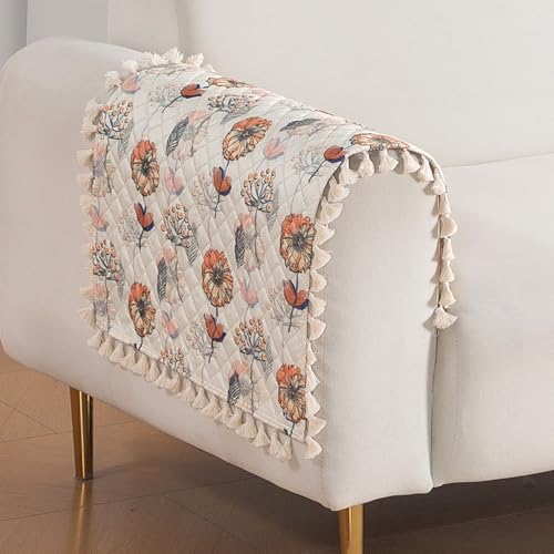 Image of HOKIPO Wildflower Breeze Quilted Sofa Armrest Cover Mat - 1 Pair | 'Tassel Twigs' Series (IN-987-T7*2)