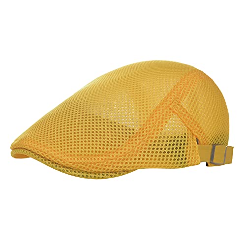 Image of VOBOOM Men Breathable Mesh Summer Hat Adjustable Newsboy Beret Ivy Cabbie Flat Cap