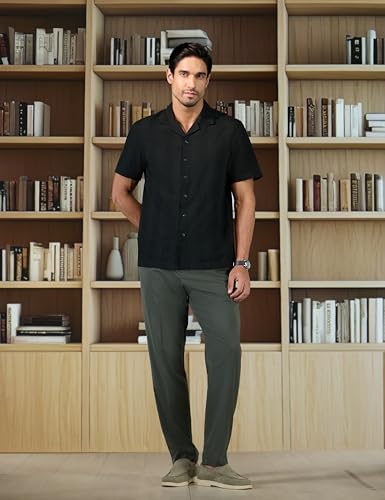 Image of Peter England Men's Casual Half Sleeve Resort Collar Shirt in 100% Cotton Seersucker with Striped Design