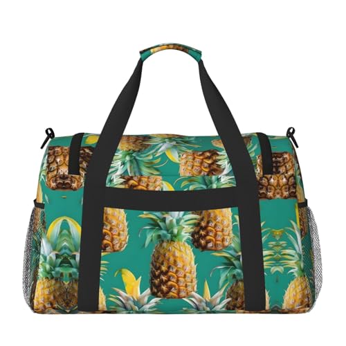 Tropical Pineapple Hawaiian print Large Canvas Travel Duffel Bag Weekender Bags for Women Overnight Bag Carry On Tote Bag2