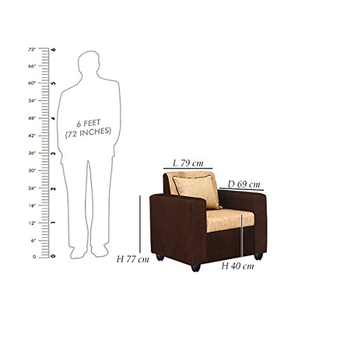 Image of Bharat Lifestyle Tulip 1 Seater Fabric Sofa | Brown | Upholstered Accent Sofa for Living Room, Bedroom & Office | Acacia Wood | DIY Assembly | 1 Year Warranty