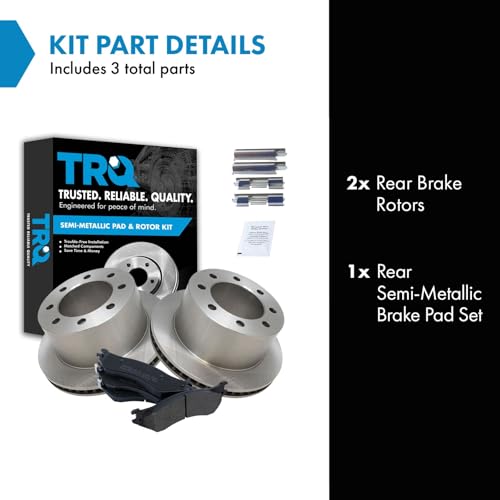 Image of TRQ Rear Brake Pad and Rotor Set Semi Metallic | For 2001-2002 Dodge Ram 2500 2001-2002 Ram 3500
