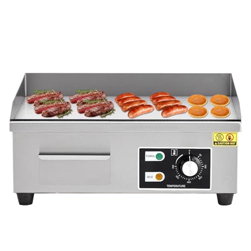 DYTesa Commercial Electric Griddle, 18 Inch Stainless Steel Flat Top Grill With 122-572°F Adjustable Temp, 2 Shovels, 2 Brushes, Indoor Countertop BBQ Teppanyaki Grill for Home Restaurants,110V,1600W