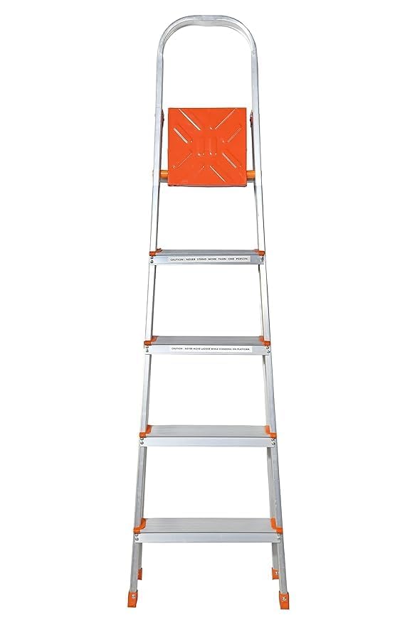 Image of Norman Jr,Designed in Denmark, LDOA : 5-Step Foldable Aluminium Ladder Laser Cut with Super Advance Sure-Hinge Technology 7 Years Warranty- Tint Orange