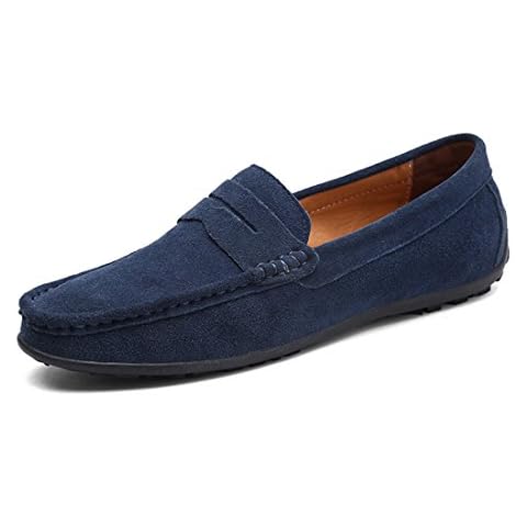 ChicWind Suede Leather Penny Loafers Driving Moccasins Slip On Flats Boat Shoes Dark Blue Cover