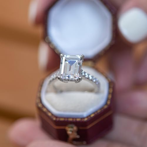 4 Carat Moissanite Diamond Ring, Engagement Rings for Women, Vintage Wedding Bands, Promise Ring, Emerald Cut 4ct D Color VVS1, S925 Sterling Silver with 18K White Gold Plated4