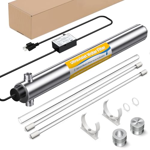 Whole House UV Water Filter System,55W 1" MNPT Inlet/Outlet Water Purifier Filter System for Whole House Water Purification,120V 12GPM High Flow, +1 Extra Bulb image 2