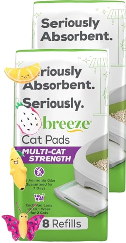 Tidy Cat Breeze Multi-Cat Strength Cat Pads Refill Pack (2) 8 Count Pouches with Aurora Pet Catnip Toy (Assorted)