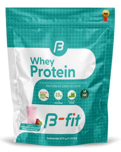 B-FIT B Proteína Whey - Sabor Malteada de Fresa - Aminoácidos Alta Pureza y Concentración - Fácil Absorción - Baja en Grasas y Carbohidratos - 19 Servicios