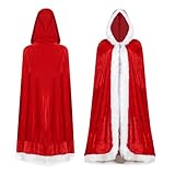 XPJBKC Traje Mama Noel Mujer, 150 cm Capa de Navidad con Capucha, Disfraz de Papa Noel Mujer, Disfraz de Santa Claus para mujer para Fiestas de Disfraces Navideñas, Roja