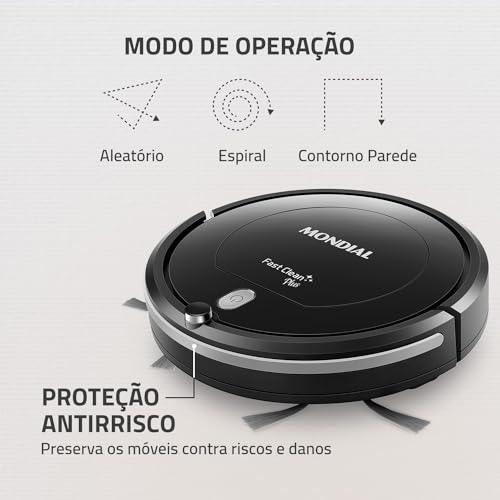 Aspirador de Pó Robô Fast Clean Plus, Bivolt, MONDIAL - RB-03, Preto