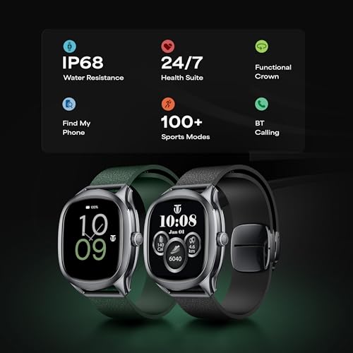 Image of Titan EVOKE S Smartwatch with 1.7 inch AMOLED Display,1000 Nits, AI Watch Faces, Rotary Crown, AI Chat, Smart Glance, Flush strap Transition,Magnetic Precision Buckle,BT Calling, 24 /7 Health Suite - Green