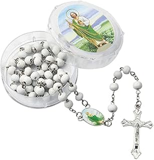 YRP Gifts 12 Pcs Baptism Party Favors White Scented Wood Rosary Guardian Baby Angel Our Lady of Guadalupe San Judas First Communion Boy& Girl Recuerdos de Bautizo Communion (Saint Jude White)