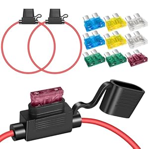 Paquete de 2 portafusibles en línea de 12 AWG de 11.8 pulgadas, 12 V, ATC/ATO, portafusibles de hoja con tapa impermeable, fusibles de hoja de 15A/20A/25A/30A/40A, 2 cada uno para marina,