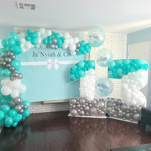 Image of PartyWoo Teal Balloons 101pcs 12 Inch Turquoise Dark Teal Latex Balloons for Baby Shower Wedding Anniversary Gender Reveal Graduation Mermaid Birthday Pool Bachelorette Party Decorations Blue-Y69