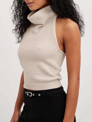 Langwyqu Womens Turtleneck Sweater Vests Sleeveless Knit Halter Tank Tops Sexy Loose Cami Shirts2