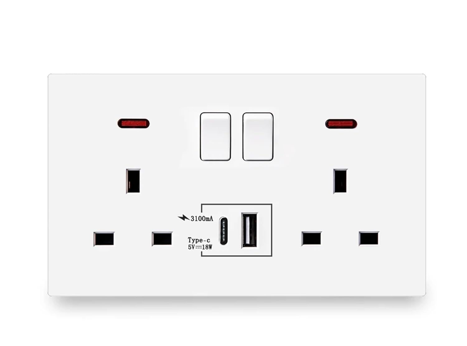 Wall Power USB Socket, 5V 2.1A Double USB Charger Port, LED Indicator, 146mm*86mm, UK Standard Switch Control 13A Outlet(White)