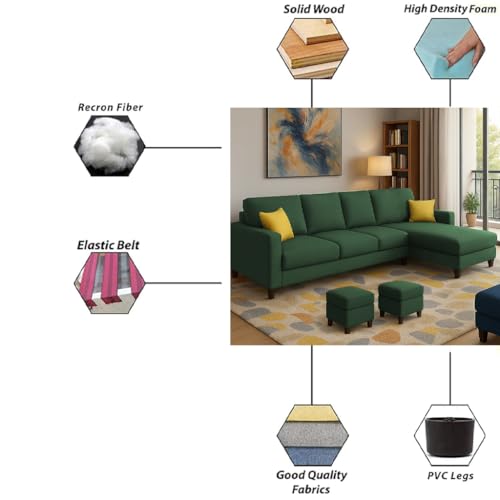 Image of Casaliving Rolando 6 Seater L Shape Sofa Set for Living Room Left Side (Green, 6 Seater - RHS) Sofa Set