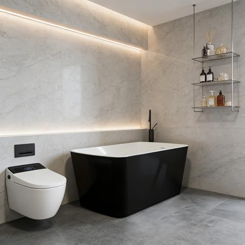 Image of GarveeHome 49'' Freestanding Bathtub, Acrylic. Deep Soaking Stand Alone Tub, Bath Easy to Install for Bathroom Renovation, Comfortable Small Space Tub with Chrome Overflow and Drain, White