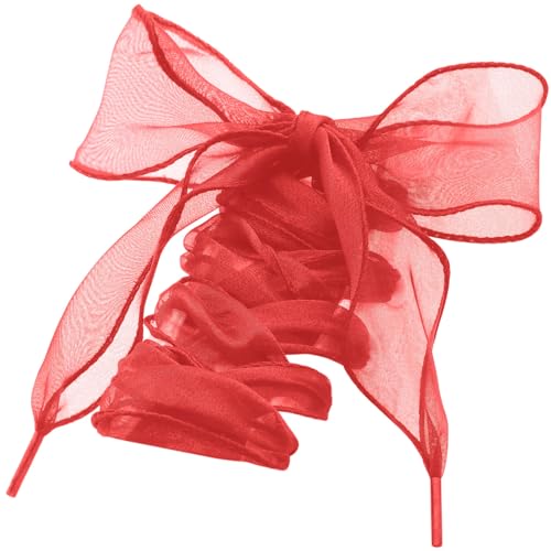 WEGOODZF Flat Sheer Shoe Laces: 2 Pairs 4CM Wide 47 inch Red Fashion Snow Yarn Shoelaces