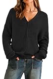 Arach&Cloz Women's Cardigan Sweaters 2025 Fall Mohair Wool Blend Lightweight Button Down Open Front Long Sleeve Cashmere Fashion Oversized Chunky Coats Trendy Business Casual Outfits Black S