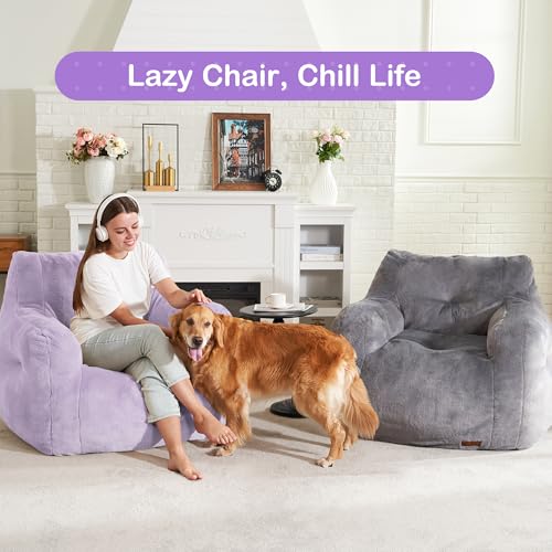 Image of Hobestluk Bean Bag Chair for Adult Small Bean Bag Chairs with Arms Furry Beanbag Chair with Foam Filler Stuffed Bean Bag Sofa for Reading in Bedroom Living Room and Dorms (Purple)