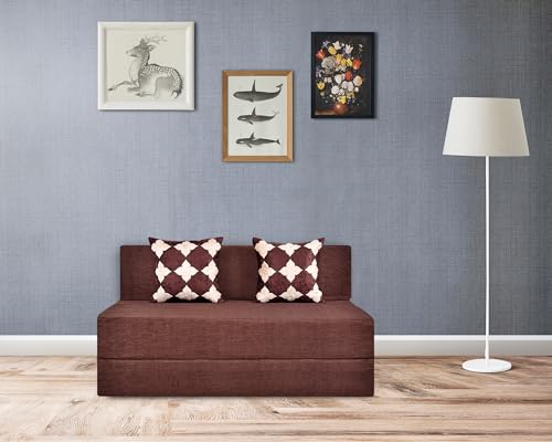 Image of Foldable Two Seater Sofa Bed 4X6 Ft Jute Fabric Washable Cover Convertible Sofa Bed for Home & Office, Guest Room (Finish Color Brown - Pre-Assembled)
