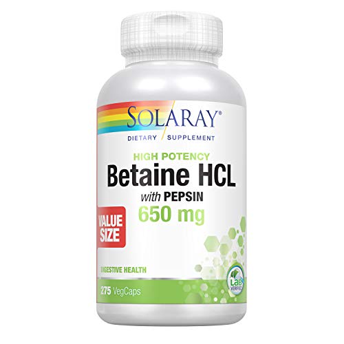 Solaray High Potency Betaine HCL with Pepsin 650 mg | Hydrochloric Acid Formula for Healthy Digestion Support | Lab Verified (275 CT)