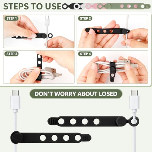 Bridas de silicona reutilizables para sujetar cables de datos y cargador 6