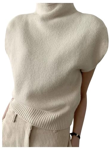 Image of GORGLITTER Women's Mock Neck Sweater Tank Cap Sleeve Knit Top Trendy Dressy Casual Sweaters Vest