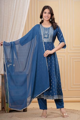 Image of MANHAREE | Women's Rayon Kurta with Pant & Dupatta Set