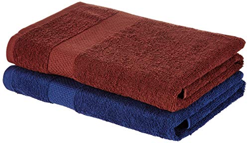 Image of Amazon Brand - Solimo Cotton 2 Piece Bath Towel Set, 380 GSM (Twilight Blue, Brick Red)