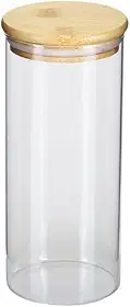 Oikos - Pote de Vidro 800ml com Tampa de Bambu Hermético Quadrado Flat