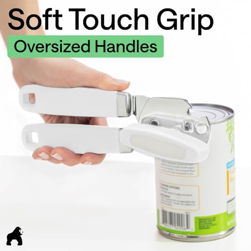 Image of GORILLA GRIP Upgraded Model Stainless Steel Manual Can Opener, White | US Designed, Oversized Handheld Turn Knob, Comfortable Handle for Easy Turning, Multifunctional Kitchen Tool, Open Bottles