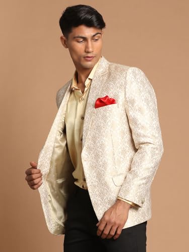 Image of VASTRAMAY mens VASTRAMAY Men's Gold And Beige Blazer