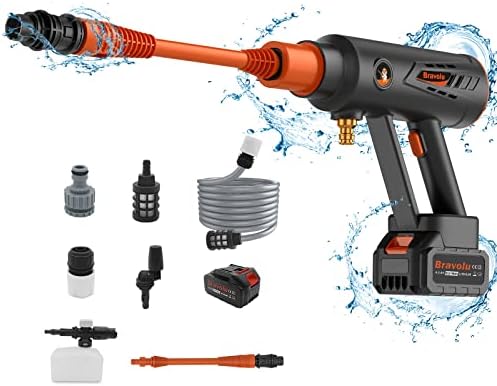 Cordless Pressure Washer, Bravolu Portable Pressure Washer, MAX 580 PSI Portable Power Cleaner with Accessories Kit, 4.0Ah Battery Pressure Washer with Rotating Nozzle, Ideal for Cars Boats Garden