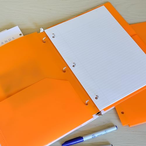 Youngever 6 Pack Heavy Duty Plastic Two Pocket Folders, Binder Dividers with Pocket, 3 Hole Punch Folder with Notches, Binder Folders (Orange) - Image 4