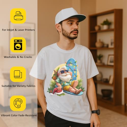 Hoxemator Bügelfolie zum Bedrucken für Helle Textilien – 16 Blatt Transferpapier zum Aufbügeln, Waschfeste DIY Bedruckbare T-Shirt Transferfolie für Tintenstrahl- & Laserdrucker