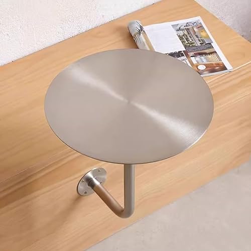 Easy-Clean Stainless Steel Wall-Mount Round Table, Wall-Hung Accent Table for Spa, Gym & Cafe Silver,40cm