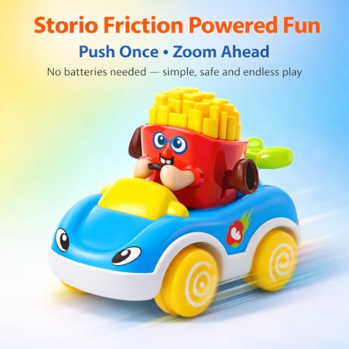 Image of Storio Foodie Toy Car - Mr Chips | Friction Powered Vehicle for 1-3 Year Old Boys & Girls | Push & Go Baby Car Toy | Cartoon Car for Toddlers 12-18 Months | Safe Durable Educational Toy for Kids