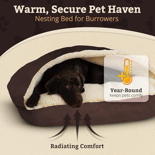 Image of Snoozer Rectangle Cozy Cave Dog Bed, Hooded Dog Bed, Hot Fudge (XL)