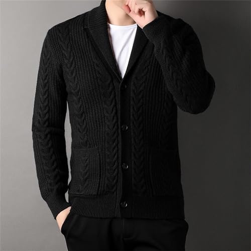 DGHM-JLMY Men's Casual Fashion Slim Knitted Coat Buttons Down Cable Knit Cardigan Sweater Shawl Collar Cable Knit Cardigans2