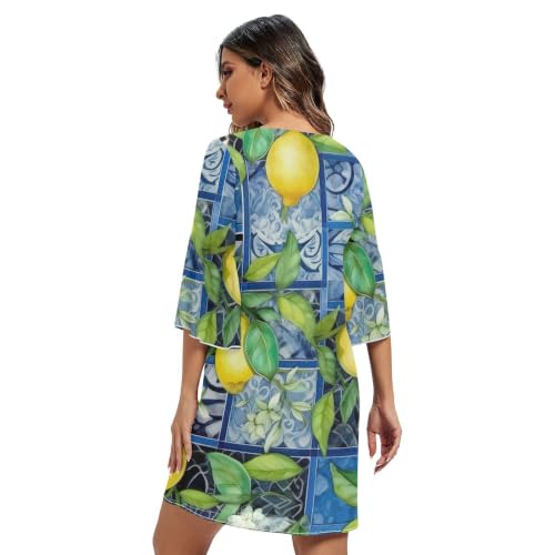 Robe courte bleue imprimé citrons pour vos terrasses d'été - 2