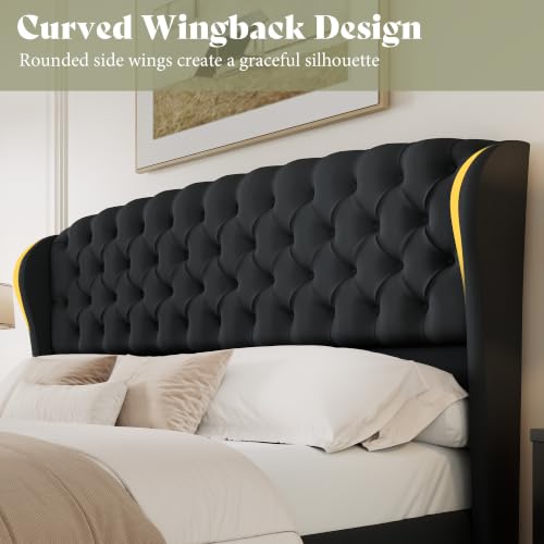 Image of AMERLIFE Full /Queen Headboard Only, Velvet Upholstered Wingback, Black