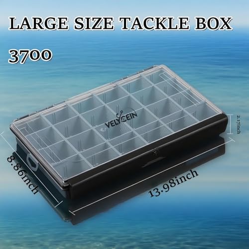 Image of Fishing Tackle Box,3700 Waterproof Tackle Tray With 20 Removable Dividers, Clear Lure Organizer For Swimbaits, Hooks And Terminal Tackle Storage(Black)