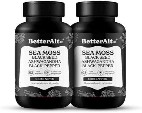 Sea Moss Capsules Pack of 2 with Black Seed Oil, Ashwagandha & Black Pepper for Stamina, Strength & Endurance- High Potency Sea Moss Supplement – 60 Servings, 240 Capsules