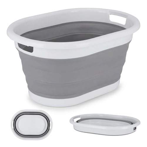 BAKOKI Panier à Linge Pliable 24 l - Bac de Rangement Pliable - Bac de Lavage Portable - Peu encombrant - pour Camping-Car, pêche, Lavage de Voiture, Maison,...
