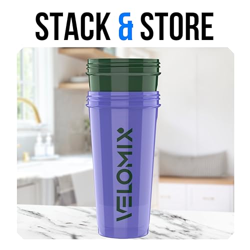 Image of VELOMIX -2 Pack- 28 oz Protein Shaker Bottles for Protein Mixes - 2x Wire Whisk | Leak Proof Shaker Cups for Protein Shakes and Pre Workout | Protein Shaker Bottle Pack (C2) Green /Purple