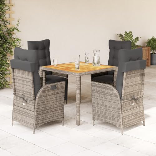 KCCKOM Garden Furniture Set 5 Piece Patio Dining Set with Cushions Gray Poly Rattan