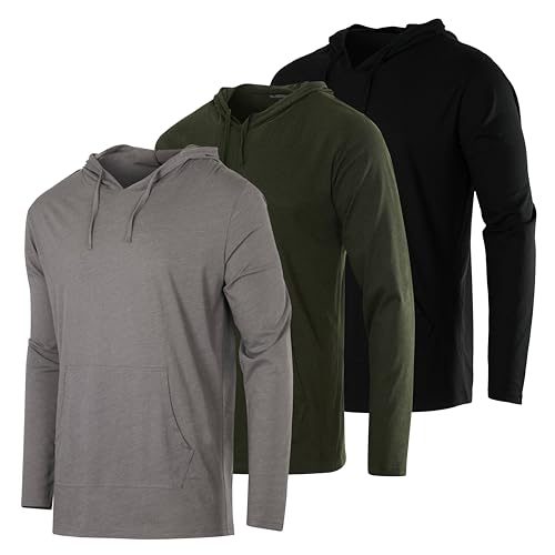Real Essentials 3 Pack: Men's Cotton Lightweight Casual Pullover Drawstring Hoodie With Pocket (Available In Big & Tall)